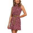 thumbnail image 4 of Vestido sin mangas de media abertura con estampado floral para mujer Inspire Chic, largo hasta la rodilla, con cinturón, tamaño XS, color rojo, 4 of 6