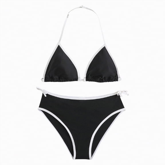 ZHANGDER Girls Bathing Suit 2 Piece Bathing Suit for Teens Color-Block Cute Bikini Swimsuits, Black 14-15 Years