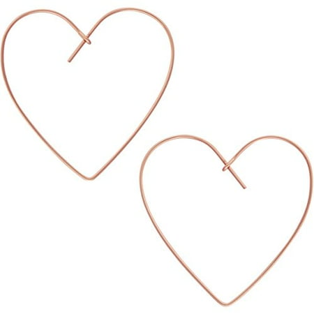 Pooh Dangle Wire Earrings (Heart Hoop Earrings for Women - Hypoallergenic Lightweight Open Wire Threader Drop Dangles, 24K Rose, Pink Gold-Electroplated,)