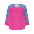 thumbnail image 4 of FAHXNVB Plus Size Tops for Women Fall Lightweight 3/4 Sleeve Shirts Crew Neck Casual Loose Color Block Tunic Blouse,XXXXL,Hot Pink, 4 of 5