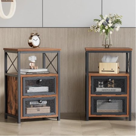 C End Table in Nutmeg Wood Finish and X Metal Frame