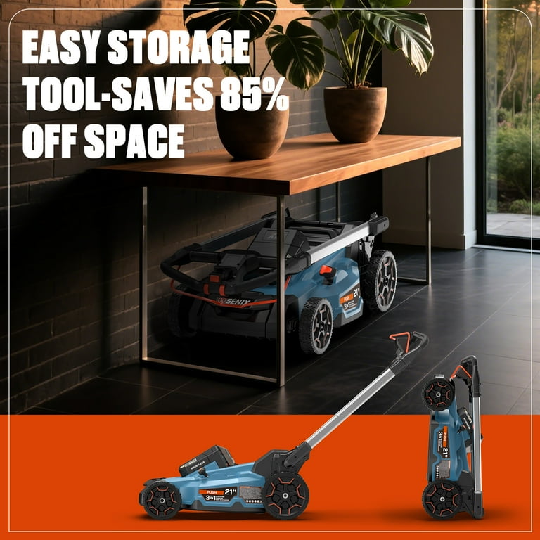 Senix X6 60V Max Cordless Brushless Lawn Mower, 21in Blade, 22in