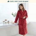 thumbnail image 5 of PAVILIA Plush Fleece Robe for Women, Soft Cozy Long Bathrobe with Satin Waffle Trim, Warm Lightweight Spa Robe, Housecoat with Pockets & Tie Belt, Burgundy Red, 2XL/3XL Plus Size, 5 of 10