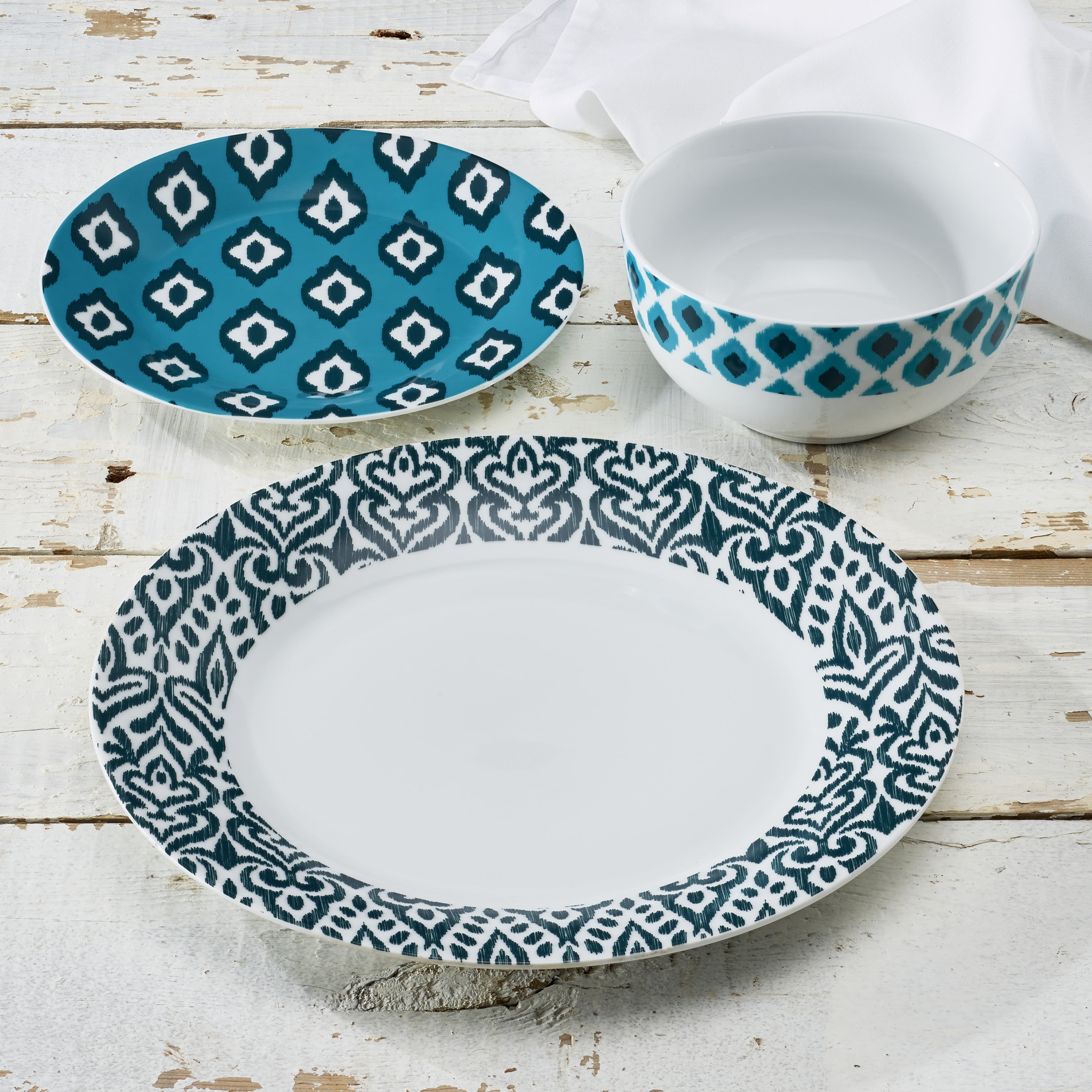 Turkish 12-Piece Round Porcelain Dinnerware Set, Blue - Walmart.com ...