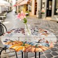 thumbnail image 6 of Orange Blue Fall Round Tablecloth for 45-54 Inch Tables,Fitted Table Cover with Elastic Edge,Vintage Thanksgiving Pumpkins Maple Leaf Waterproof Outdoor Table Cloth Protector for Patio Garden Dinner, 6 of 9