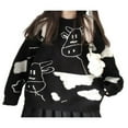thumbnail image 2 of Chandails à Col Rond pour Femmes, Manches Longues, Imprimé Vache, Décontracté, Oversize, Noir TG, 2 of 7