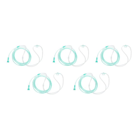 Dealmed Brand Adult Standard Nasal Cannula (Straight) with 7 ft (2.1m) Soft Green, Highly Visible, Kink Resistant, Lightweight Tubing (5 Pack)