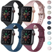 4 Pack Sport Bands Compatible with Apple Watch Band 38mm 40mm 42mm 44mm, Slim Thin Narrow Soft Silicone Replacement