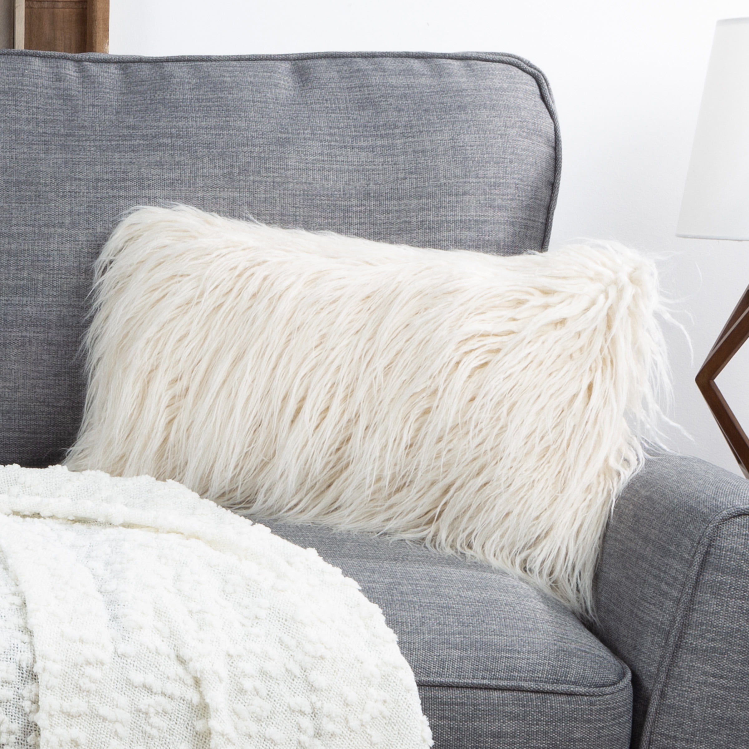 Somerset Home Mongolian Faux Fur Lumbar Pillow â 12x20â Cover Insert Ivory Walmart Com Walmart Com