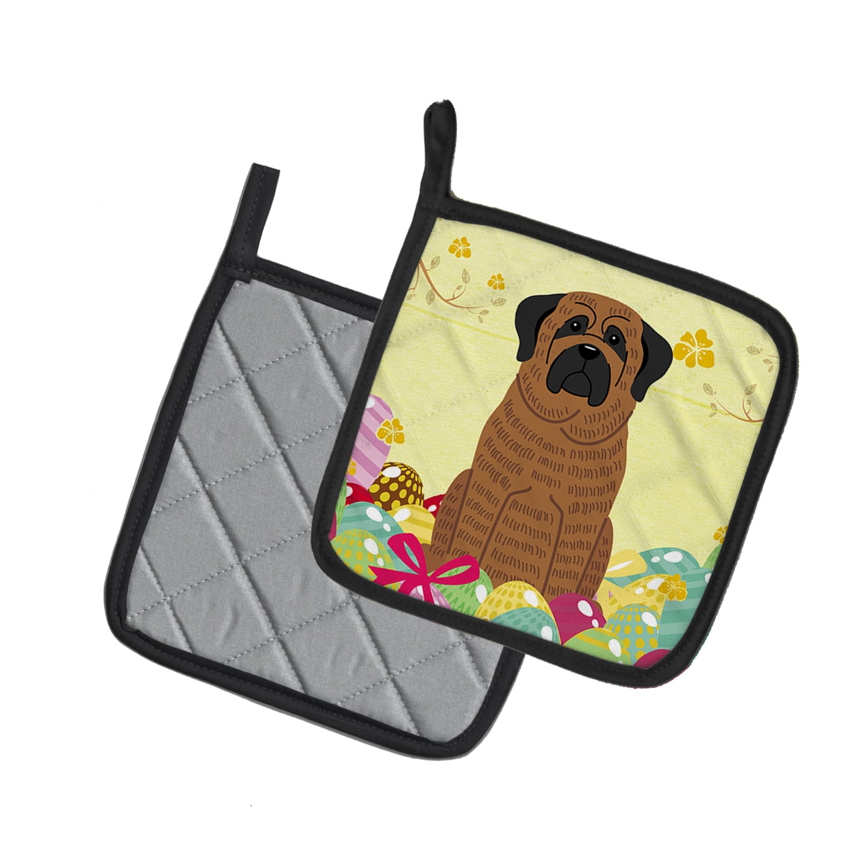 Caroline's Treasures Easter Eggs Mastiff Brindle Pair of Pot Holders