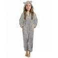 thumbnail image 4 of Diufon Girls Fleece Zip Up Jumpsuits Kids Hooded Rompers Fuzzy Cute Fall Winter Warm Zipper Sleepwear, 4 of 8