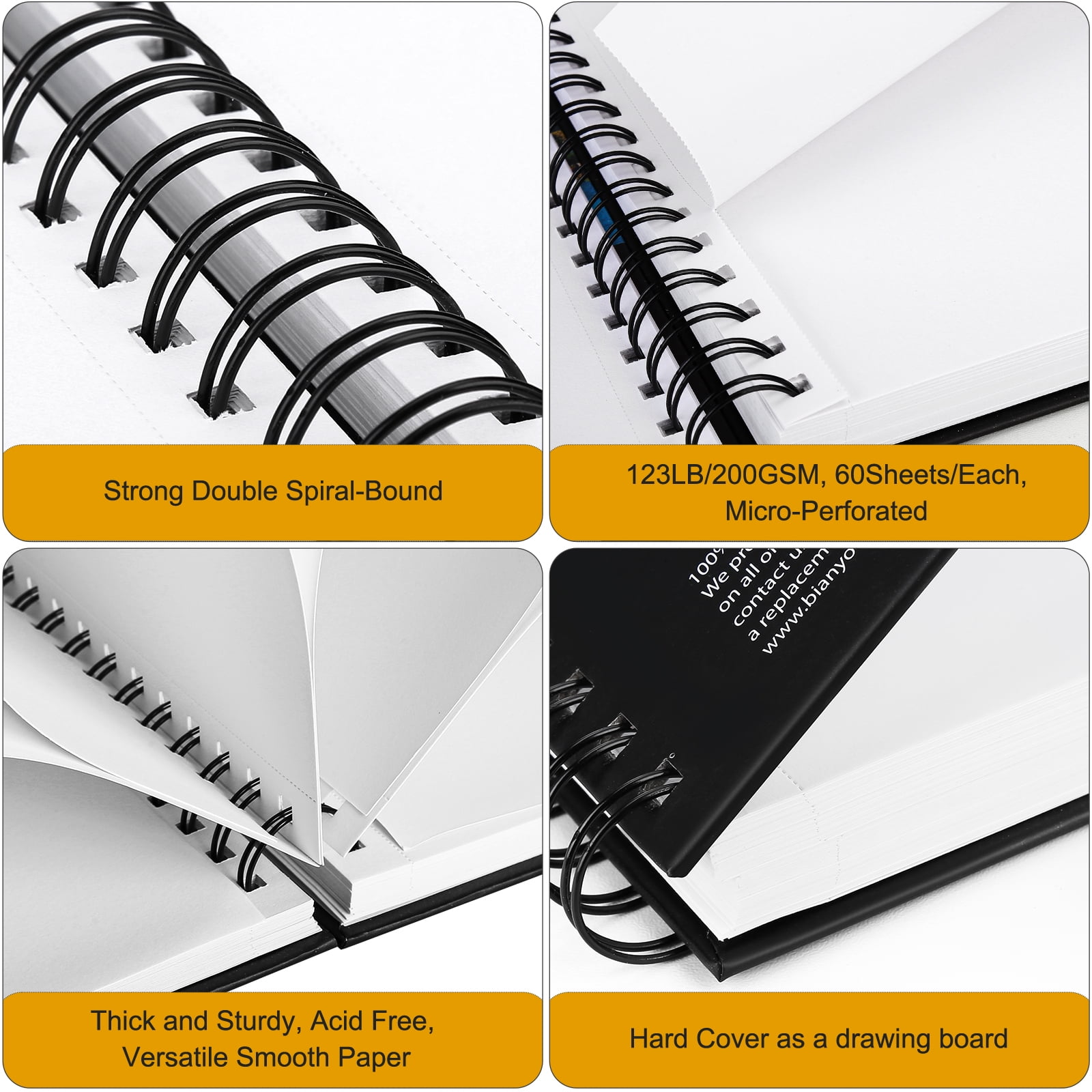 Bianyo Mixed Media Paper Pad, A4 (8.26" X 11.69"), 60 Sheets/Each, 123 LB/200 GSM, Pack of 2 Pads, Spiral-Bound Pad, Ideal for Wet & Dry Media Like Art Marker, Watercolor, Acrylic, Pastel, Pencil