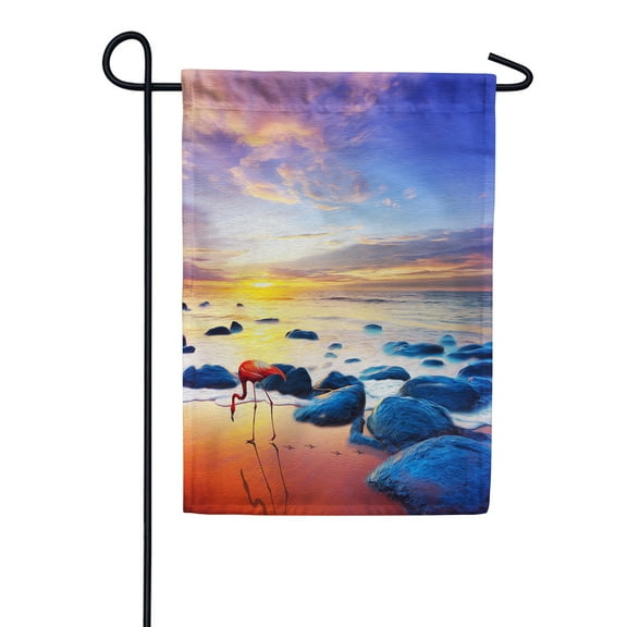 America Forever Tranquil Sunset Pink Flamingo Garden Flag 12.5 x 18 inches Summer Paradise Beach Tropical Sea Nautical Double Sided Seasonal Yard Outdoor Decorative Coastal Garden Flag