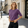 thumbnail image 4 of vzibsiv Womens Casual Half Sleeve Round Neck Blouses Solid Color Relax Fit Daily Tops Purple Size S, 4 of 6