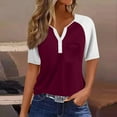 thumbnail image 2 of Yigetop Short Sleeve Henley Shirts for Women, Womens Fashion Short Sleeve Tops Basic Tunic T Shirts Casual Button Down Half Sleeve Blouses Tshirts Shirts for Women Wine 2XL, 2 of 5