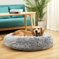 thumbnail image 3 of Bedfolks Calming Donut Dog Cuddler Bed, 36" Round Plush Pet Bed for Large Dogs, Dark Grey, 3 of 9