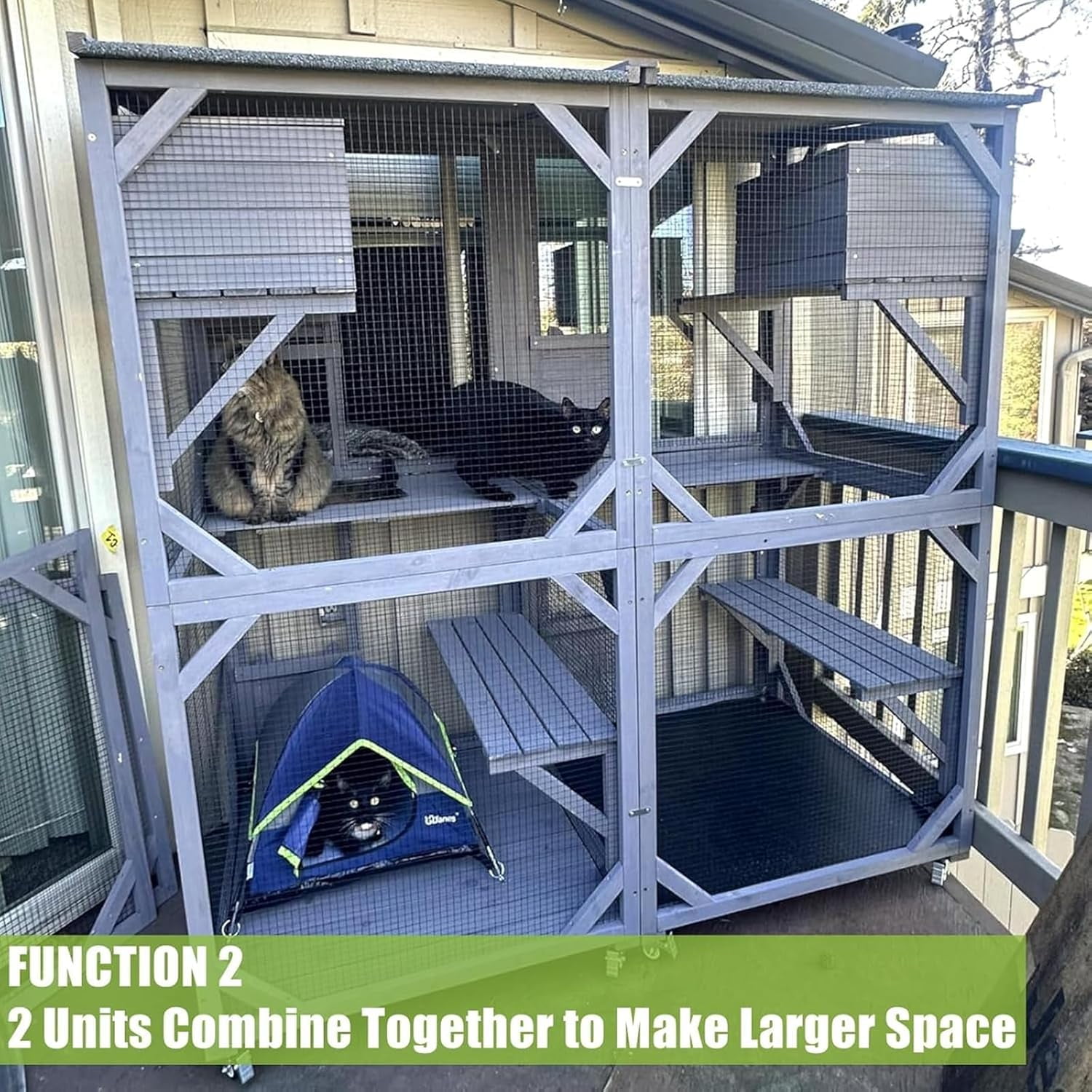 MEDEHOO Mobile Catio on Wheels - Outdoor Cat House Enclosure with Waterproof Roof & Upgraded Resting Box, 70.9" Feral Cat Cage / Bird Cage