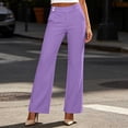 thumbnail image 3 of Women Straight Leg Dress Work Pants, Double Button Waist Closure, Slant Side Pockets, Mid Rise Stretch Business Casual Trousers Office Wear Bottoms Purple,XXL, 3 of 5