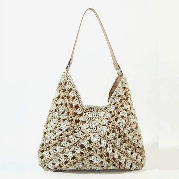 Granjero Gordo Bolso de hombro tejido para mujer, bolso de mano tejido y bolso de cosméticos, bolsos de mano tejidos elegantes para playa de verano, bolsos de hombro (beige)