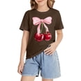 thumbnail image 4 of CPNG Girls Summer T-shirt Bow Cherry Print Loose Casual Stylish Crewneck Short Sleeve Cool Sports Top(Coffee,10-11 Years), 4 of 8