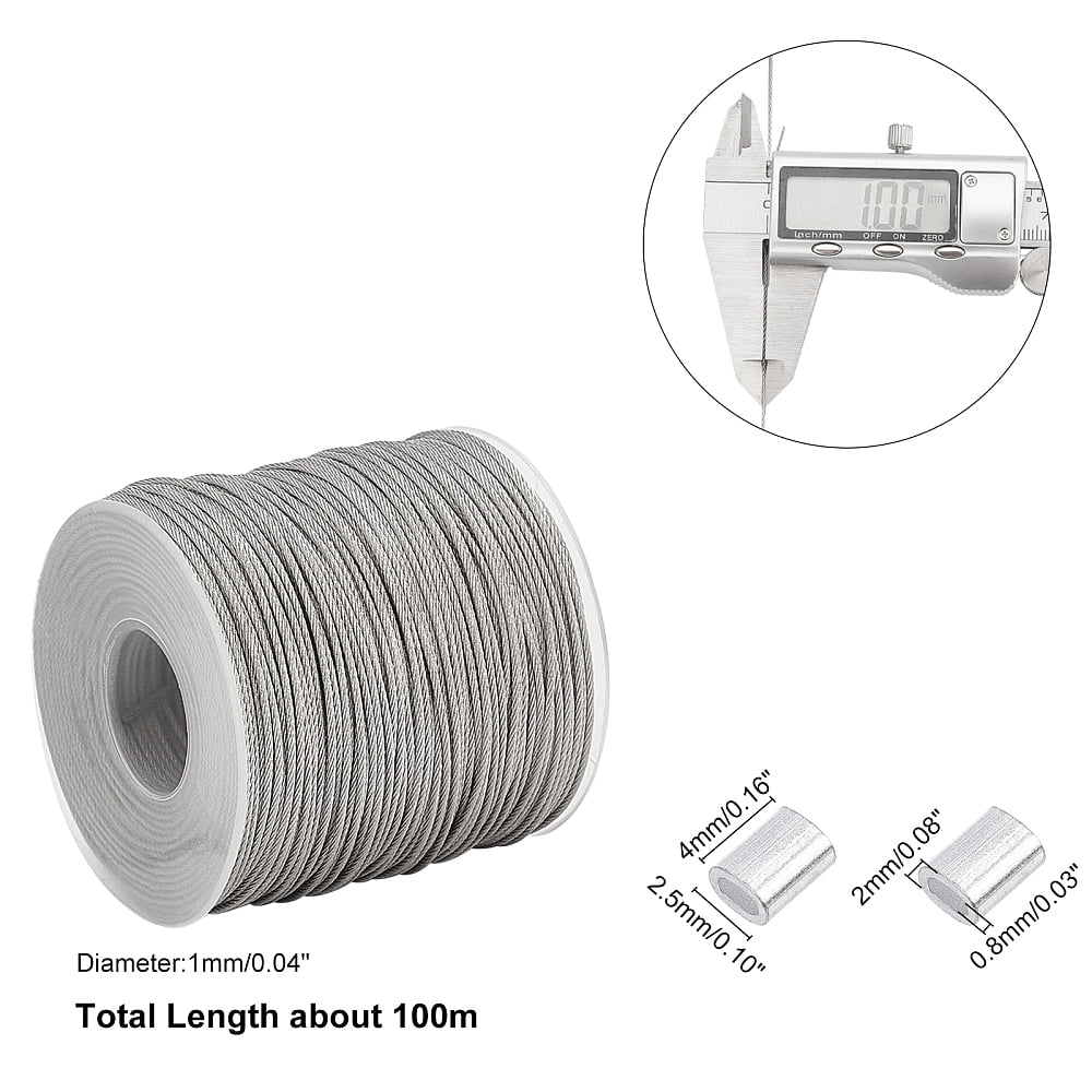 304 Stainless Steel Wire Rope Jewelry DIY Making Material Stainless Steel Color 1mm 100m/roll