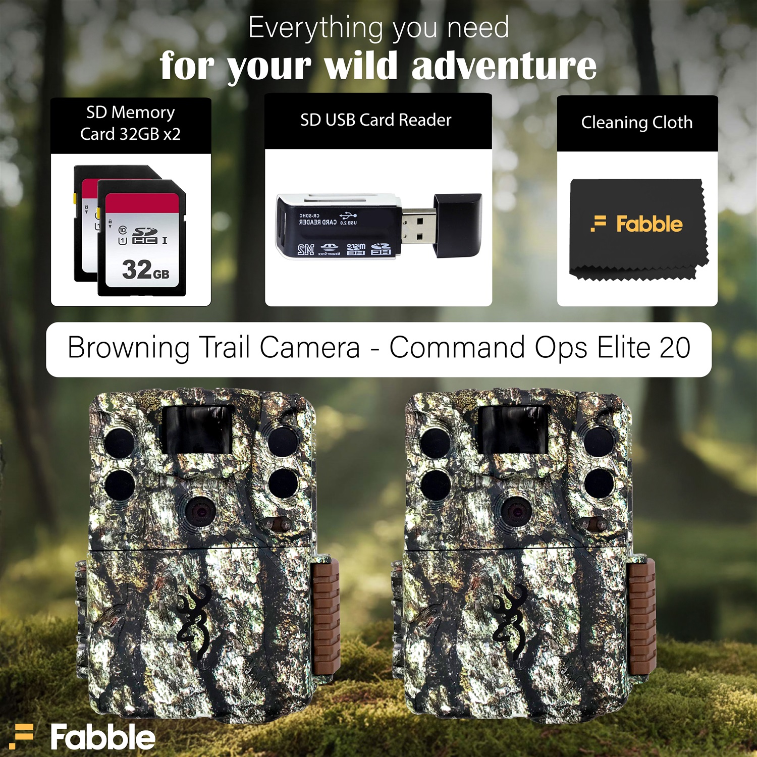 Browning Command Ops Elite 20 Trail Camera Bundle with SD Card, Batteries, and Cleaning Cloth – Complete Wildlife and Outdoor Scouting Kit for Hunting, Monitoring, and Security