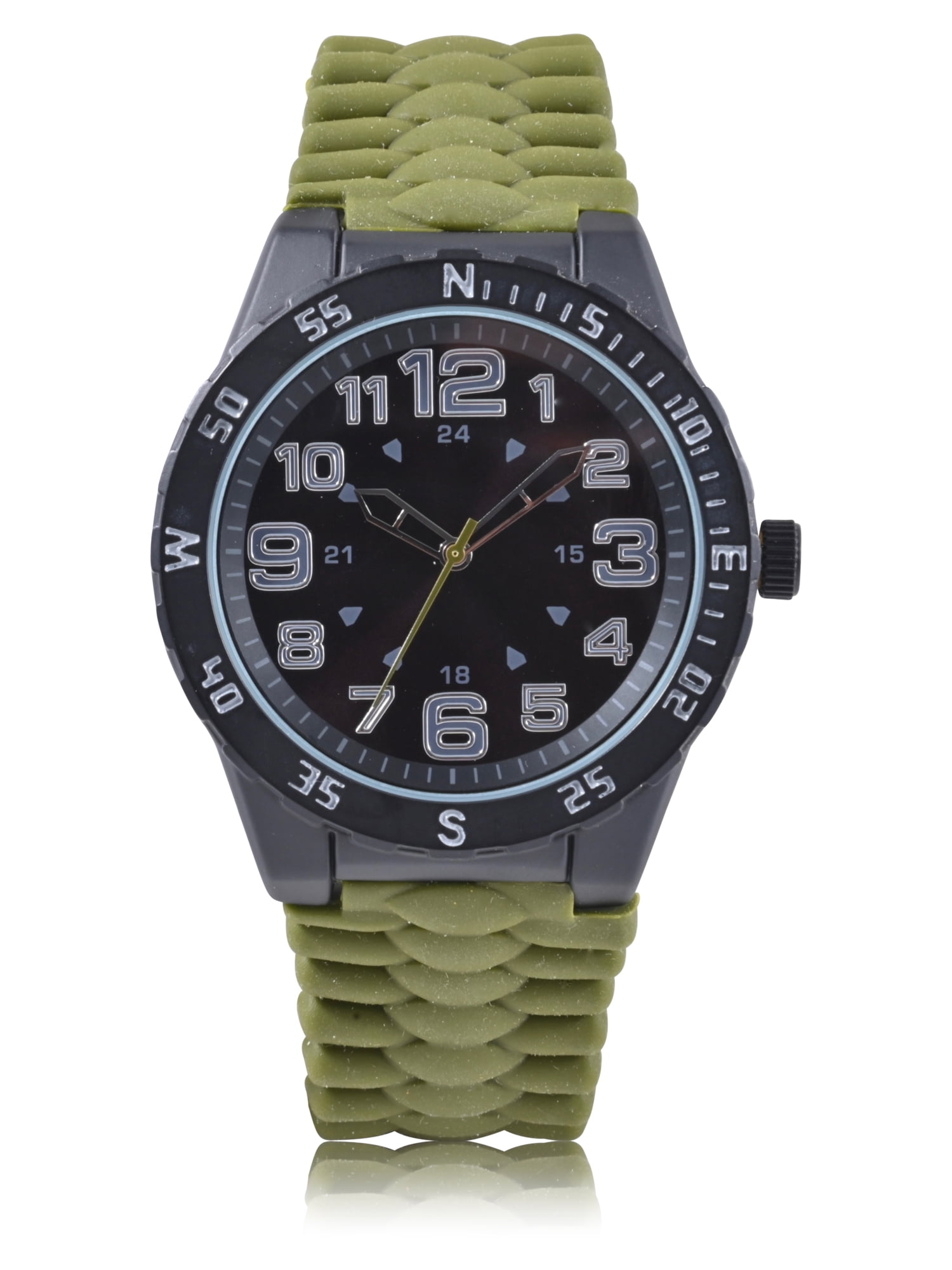 OLIVE Analog GEORGE Men\u0027s Watch: Silvertone Case, White Easy Read Dial, Olive Green  Nylon Strap (FMDOGE006)