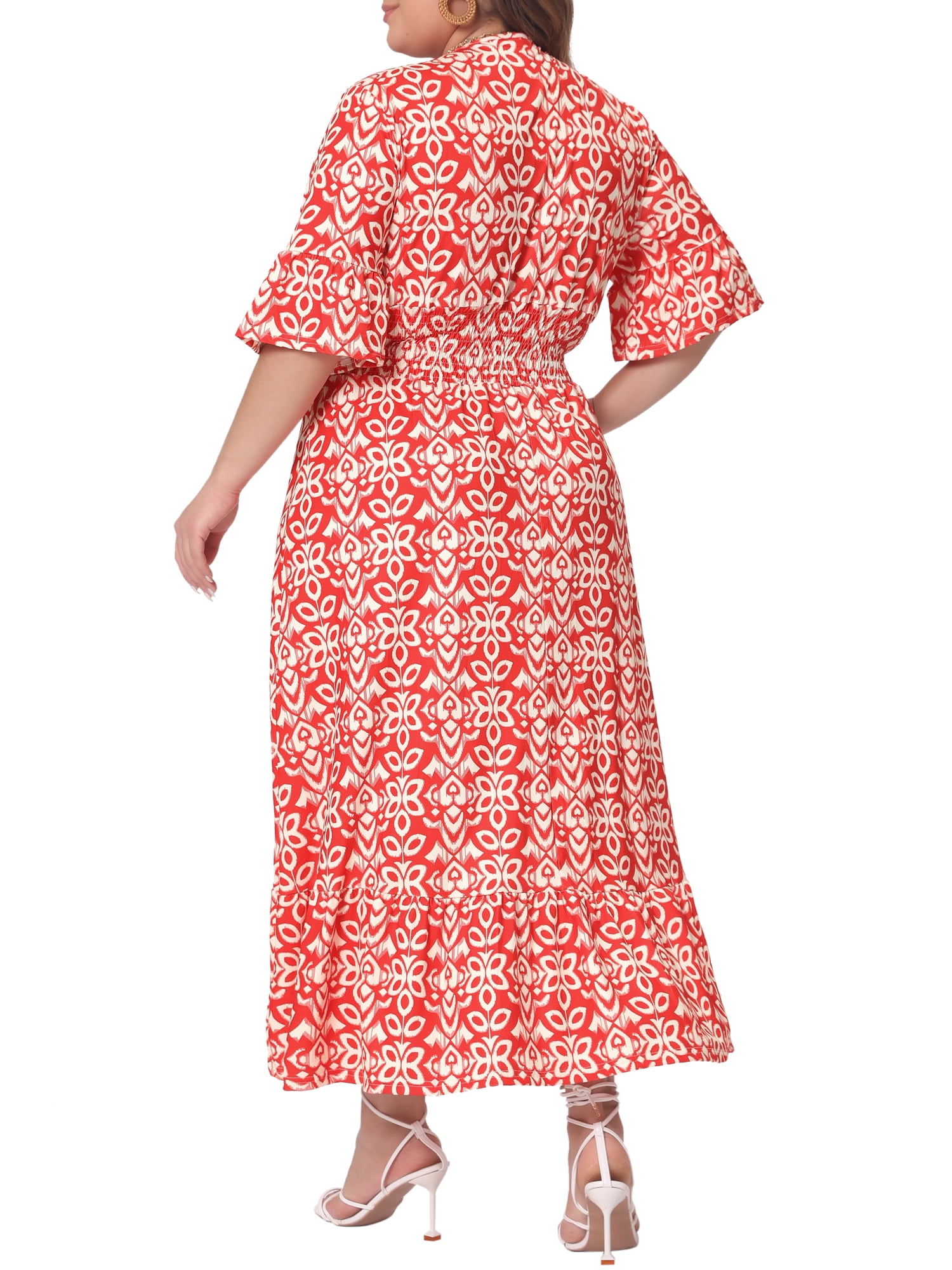 DARING DIVA Women's Plus Size Bell Sleeve Ruffled Hem Boho A Line Dress 1X Red