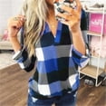 thumbnail image 2 of LISTHA Womens Plaid Shirts Casual V Neck Cotton Cuffed Tops Fashion Long Sleeve Blouses Trendy Work Tops Blue L, 2 of 9