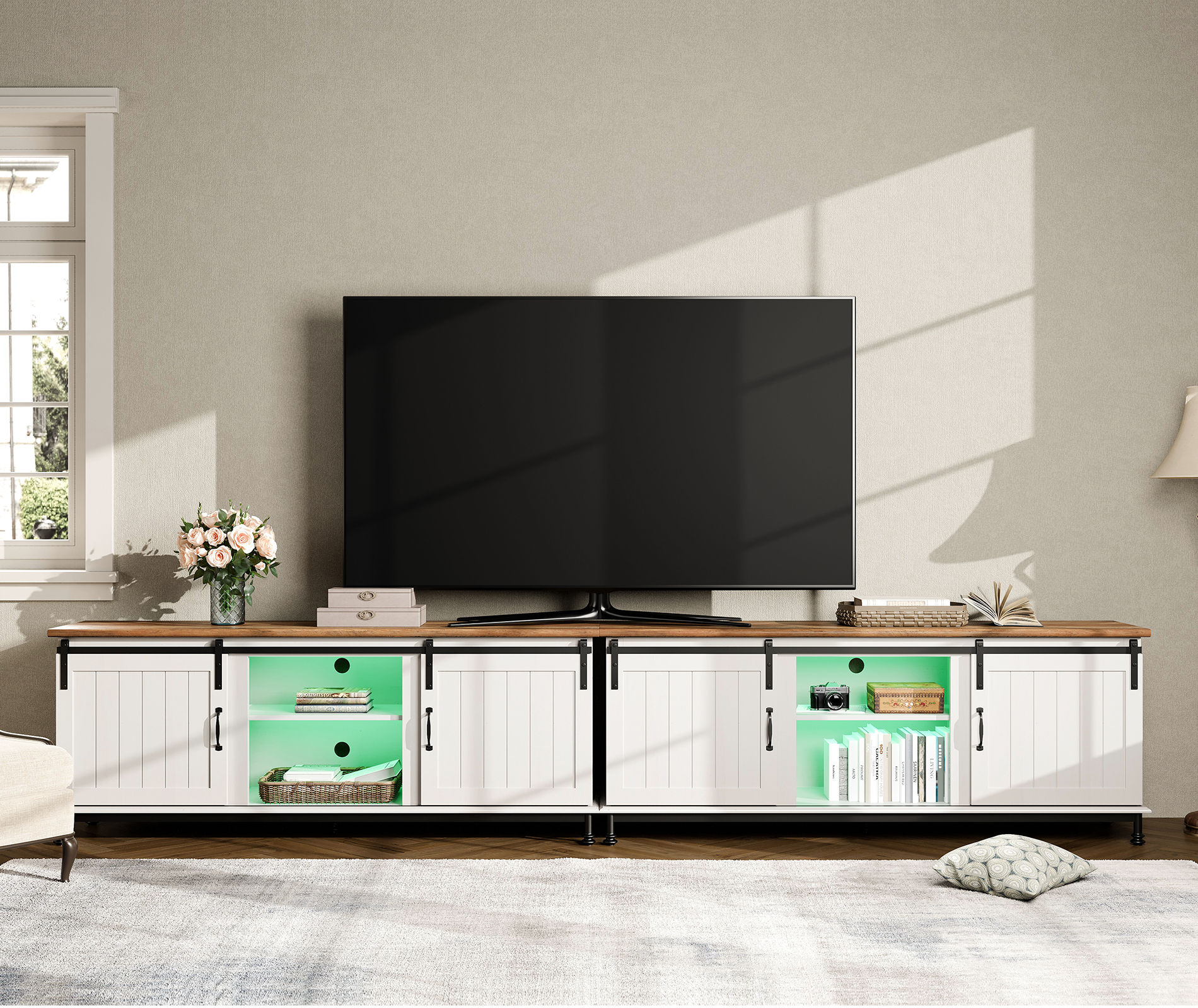 WAMPAT Farmhouse TV Stand with Sliding Barn Door for TVs Up to 100 inch ...