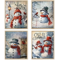 Hieng Red Christmas Winter Unframed Wall Art Prints, Tree Bell Snowflake Posters for Home Bedroom Livingroom Decor Set of 4