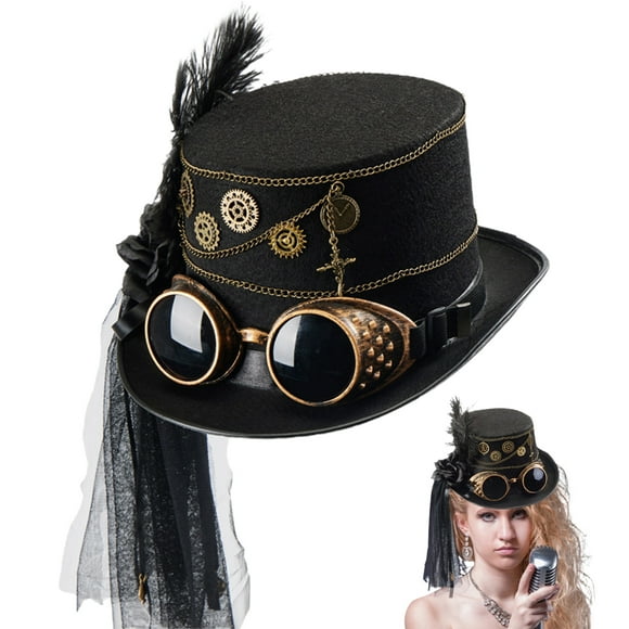 Steampunk Hat Halloween Jazz Hats with Goggles for Women Men Festive Cosplay Costume Prop Party Decoration