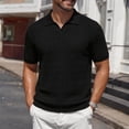 thumbnail image 2 of Men's Button Knitted Polo Shirt Short Sleeve Slim Fit Casual Top Tee Solid Color Breathable Stretch Summer Fashion Essential Gift for Him Outdoor Daily Comfort | JASKFLY,Black L, 2 of 9