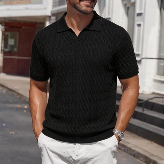 VgaVtl Men Polo Shirts Summer Knit Short Sleeve Teeshirts for Men Soft Slim Everyday Solid Color Casual Collared