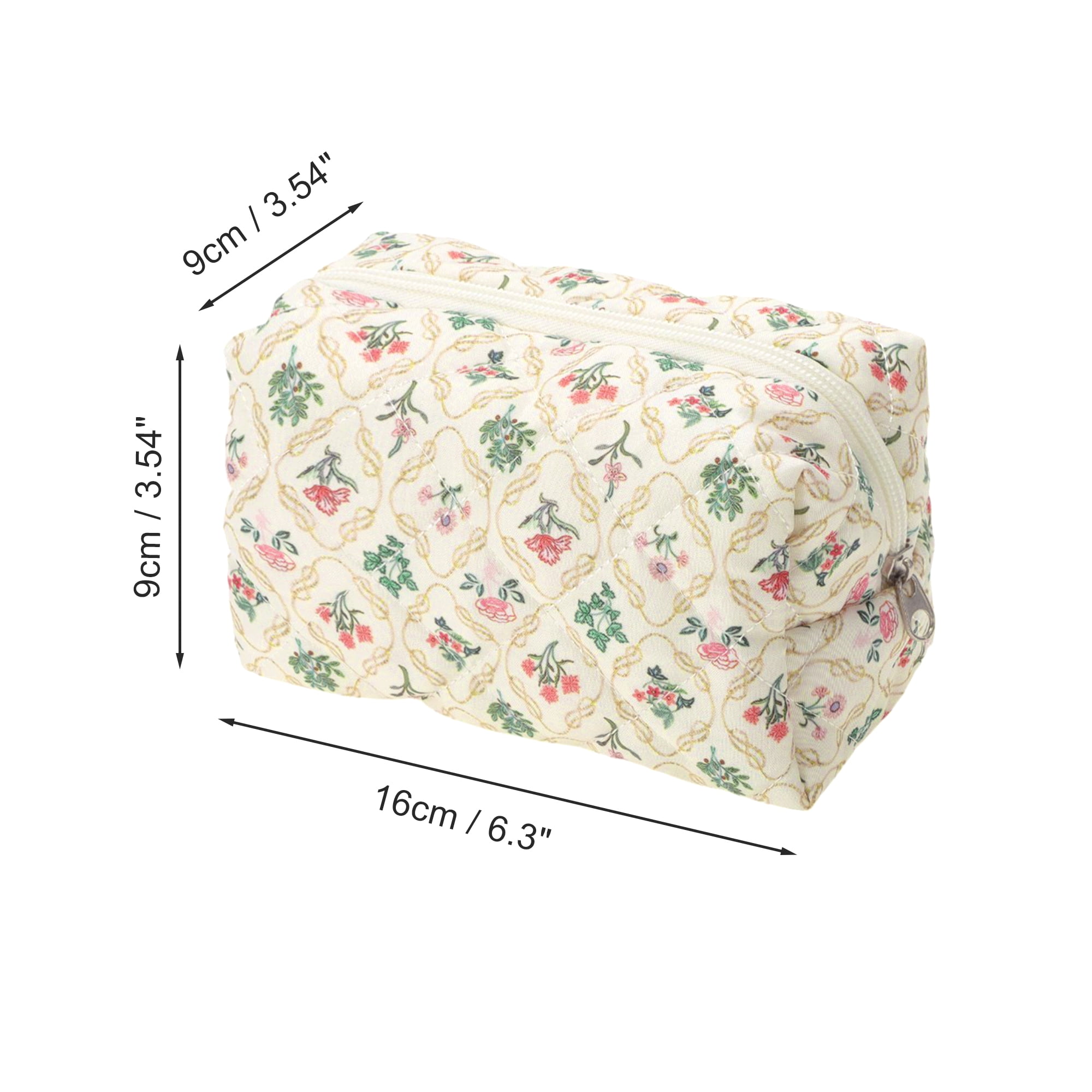 Unique Bargains Quilted Square Flower Makeup Bags Pink Green for Daily Use