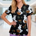 thumbnail image 2 of Cute Cartoon Rabbit Print Short Sleeve T Shirt Lovely Animal Pattern V Neck Casual Tops Soft Breathable Fabric Lightweight Tees for Women Daily Holiday Wear, 2 of 4