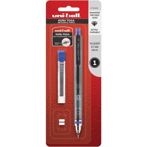 Self Sharpening Mechanical Pencil 24 Free Leads and 5 Free Erasers Smoke Barrel Pack of 2 Uni Ball Kuru Toga 0.5mm 