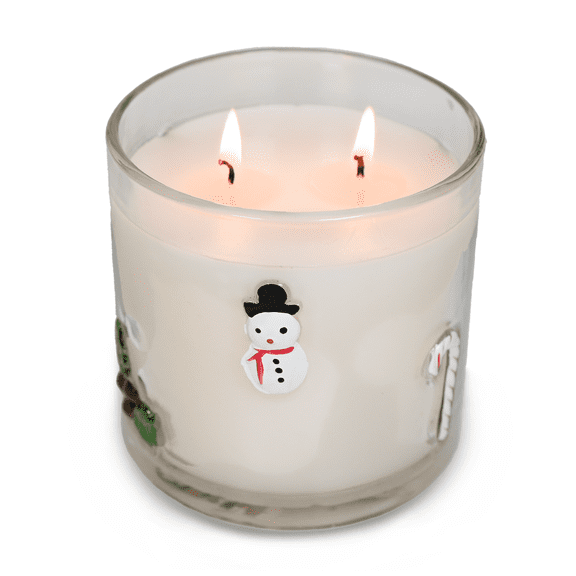 Mainstays Embedded Holiday Icons 2-Wick Soy Blend Candle Happy Holly Days 14 oz