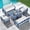 Blue Frame / Khaki Cushion, variant on KINGYES 3 Pieces Outdoor Furniture Set, HDPE All Weather Use Conversation Couch Sets,2 Armchairs & 1 Coffee Table for Patio Backyard, Blue Frame with Gray Cushions