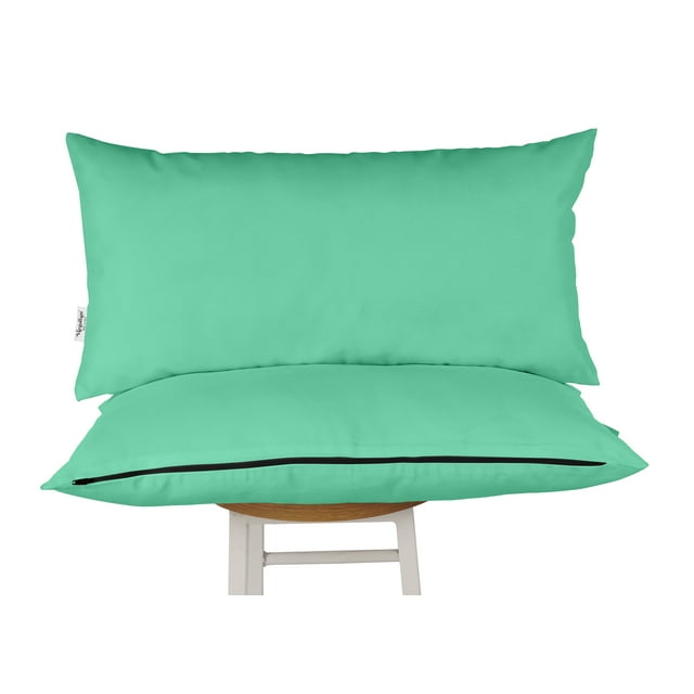 Vargottam Indoor/Outdoor Polyester Fabric Lumbar Pillow With Insert, All-Weather Waterproof Decorative Throw Pillow for Patio Furniture-Set of 2 - Aquamarine