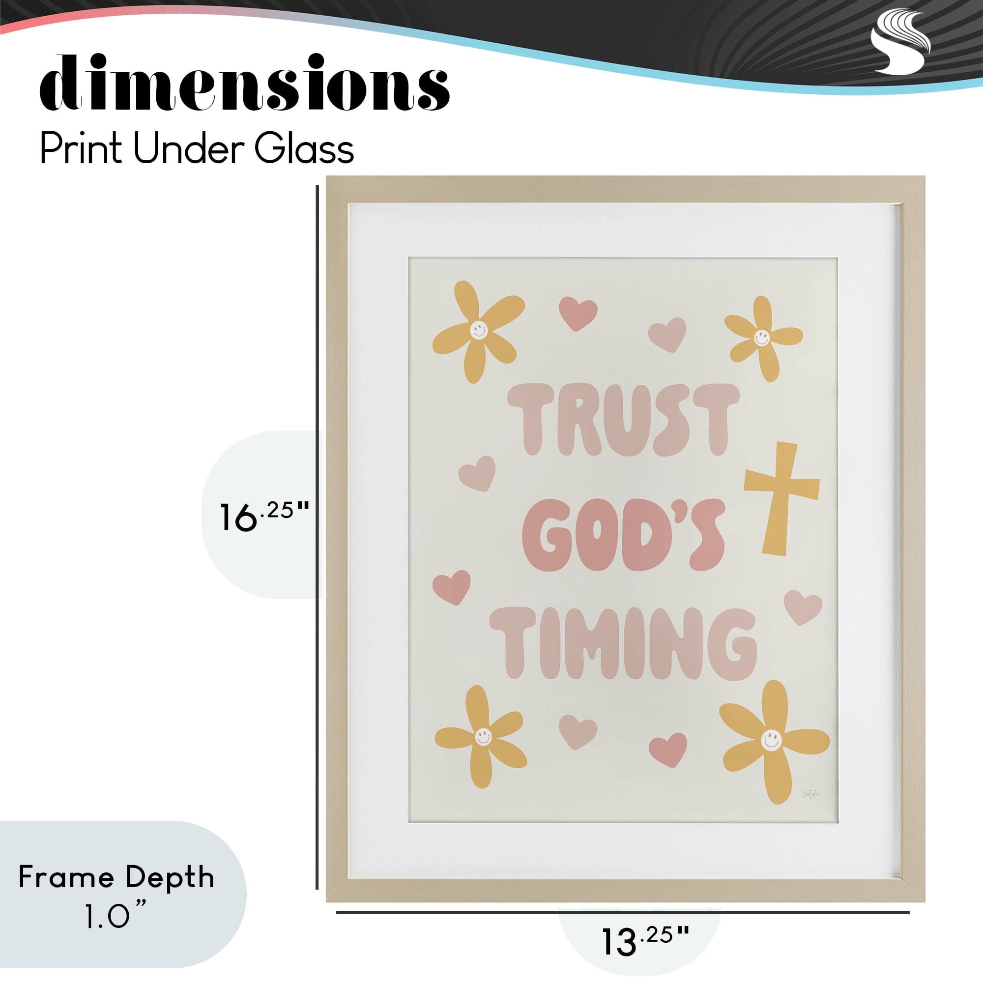 Stupell Industries Retro Trust God's Timing Birch Framed Print Under Glass, design by Natalie Carpentieri