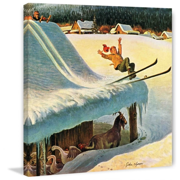 Marmont Hill Barn Skiing by John Clymer Painting Print on Canvas