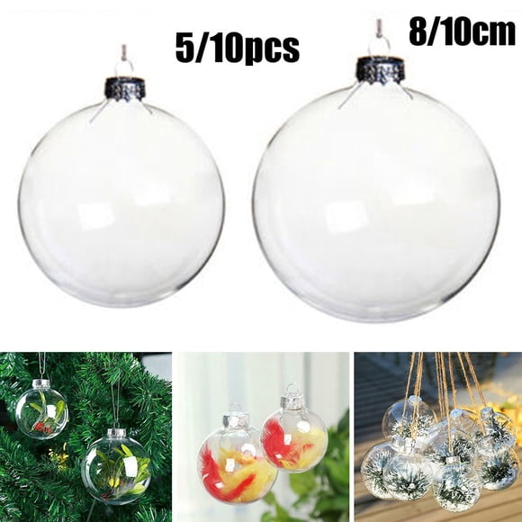 2Pcs Clear Plastic Balls Baubles Fillable Christmas Tree Ornaments Xmas Pendant 3.2inch