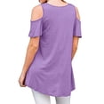 thumbnail image 4 of GORHGORH Women T-Shirt Plus Size S-5XL Solid Color Short Sleeve Cold Shoulder Loose Casual T-Shirt Blouse Tops, 4 of 4