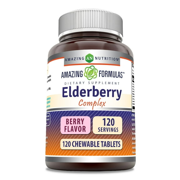 Amazing Formulas Elderberry Complex 385Mg Per Serving 120 Chewable Tablets Dietary Supplement | Berry Flavor | Non-GMO | Gluten Free | Made in USA