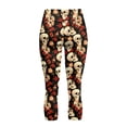 thumbnail image 5 of SCRAWLGOD Skull Rose Print Beige Black Women's Capri Yoga Pants with Pockets High Waisted Yoga Legging for Workout Tummy Control Breathable Casual Cropped Tights, XS, 5 of 7