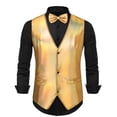thumbnail image 1 of pstuiky Camisetas sin mangas para hombre, Blusa sin mangas con cuello en V, botones y pajarita con bolsillos estampados a la moda para hombre Tops elegantes para mujer m, 1 of 3