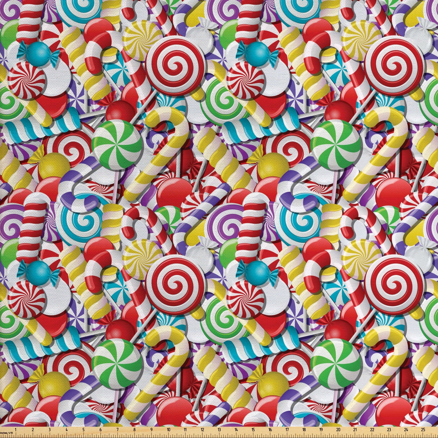 Candy Cane Fabric by The Yard, Bonbons Lollipops Sugary Treats Sweeties