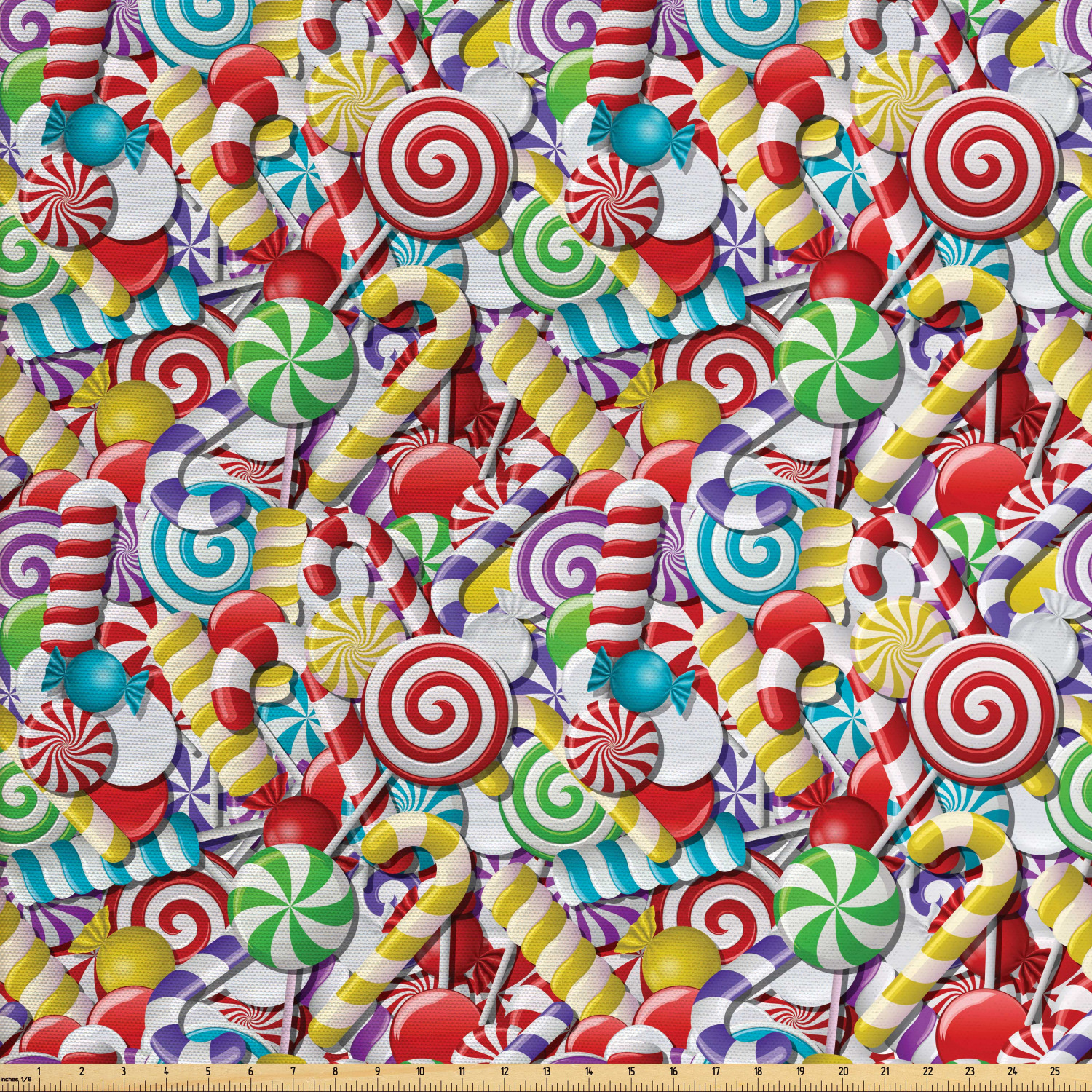 Candy Cane Fabric By The Yard Bonbons Lollipops Sugary Treats Sweeties