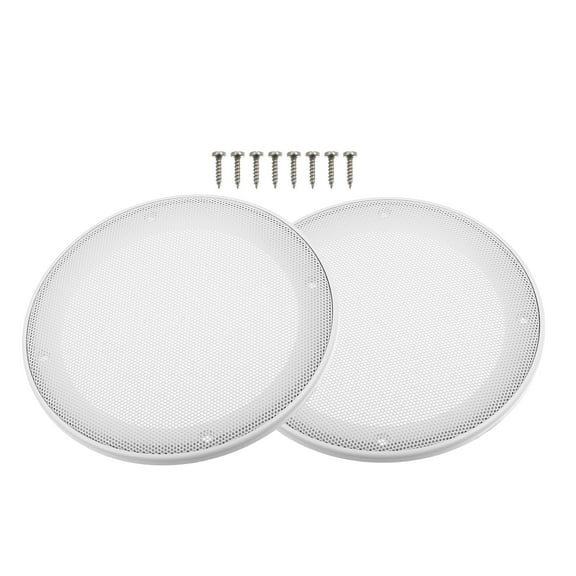 2Pcs 6.5" Car Speaker Cover Mesh Subwoofer Grill Horn Guard with 8 Screws Metal ABS White